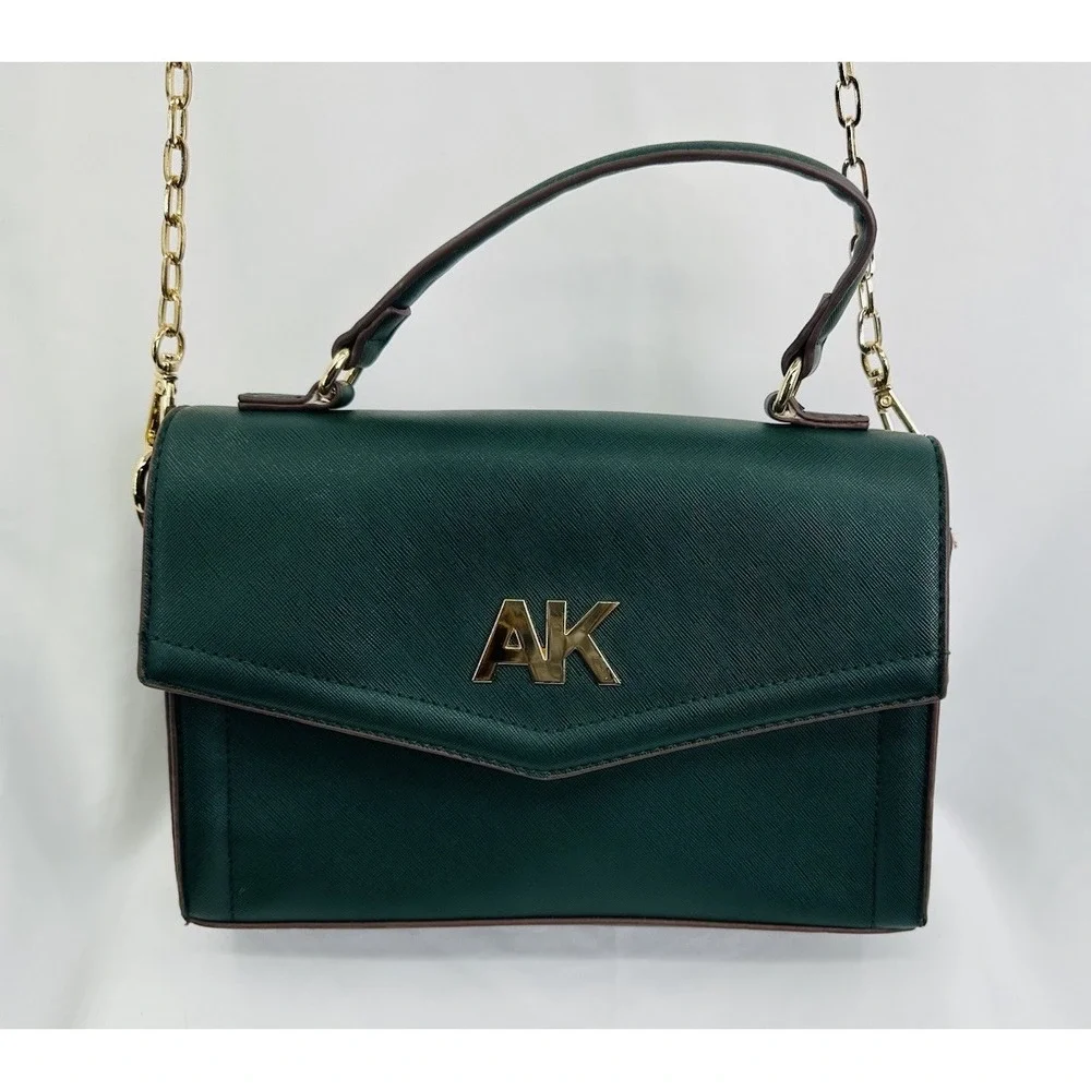 Anne Klein Satchel Shoulder Flap Crossbody Bag w/Gold Chain Strap‎ Green